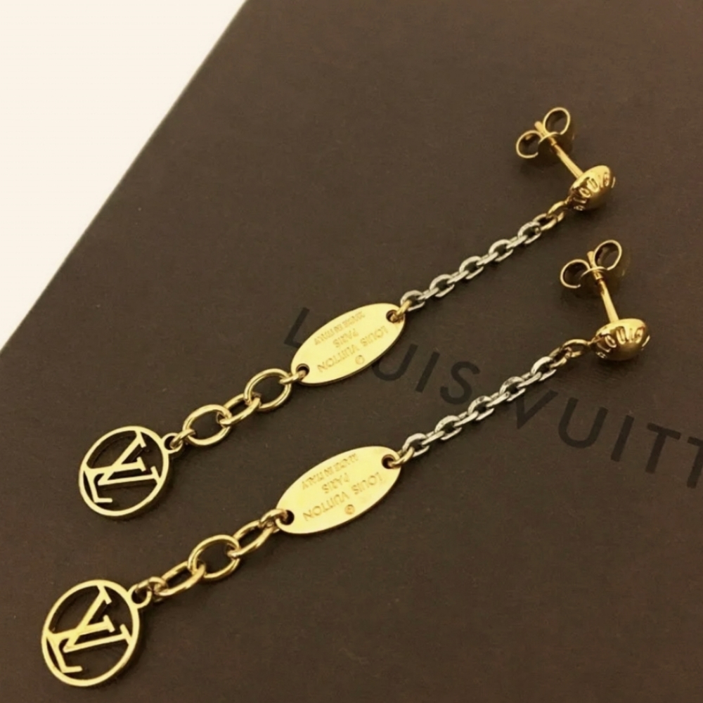 LOUIS VUITTON LOGO MANIA GOLD TONE EARRINGS/S0837 - Picture 11 of 11